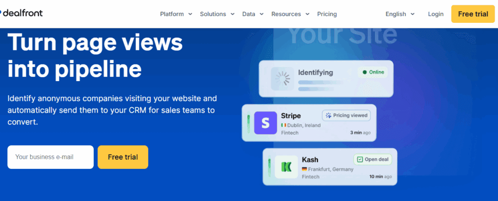 Interface du logiciel Dealfront