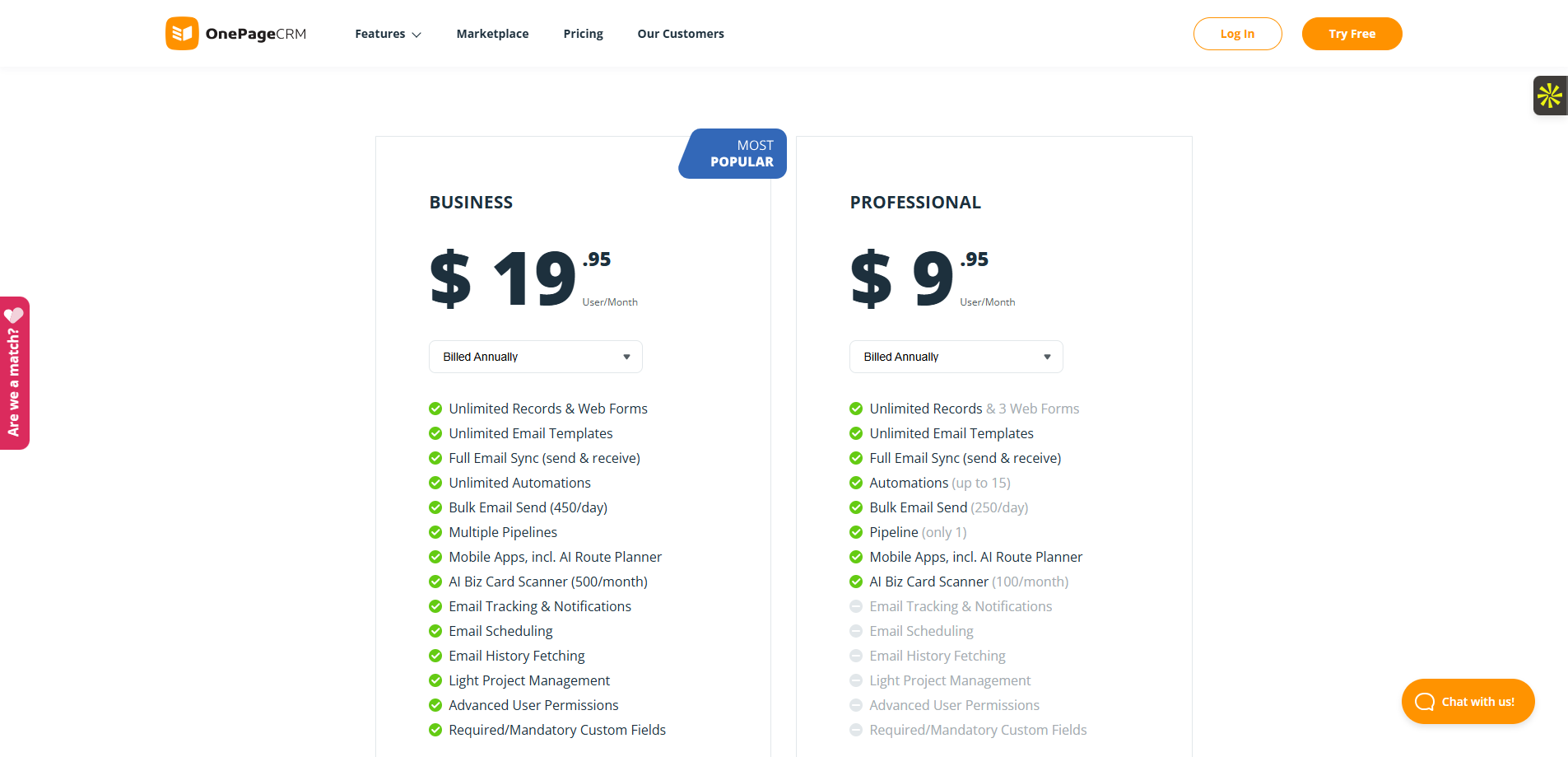 Les tarifs du logiciel OnePageCRM
