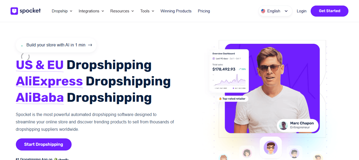 Interface du logiciel Spocket