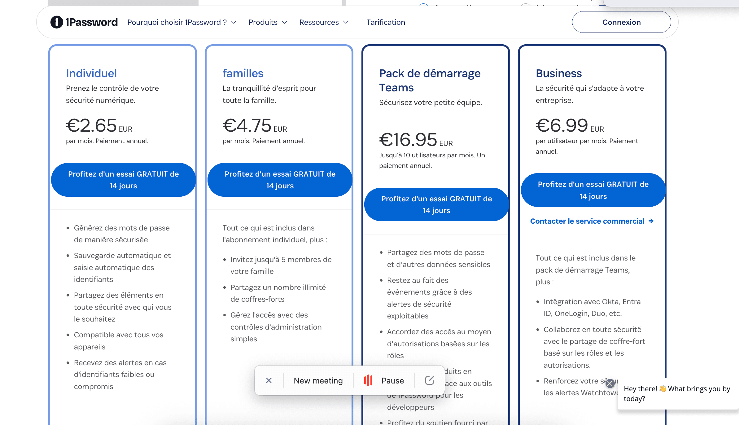 Les tarifs du logiciel 1Password