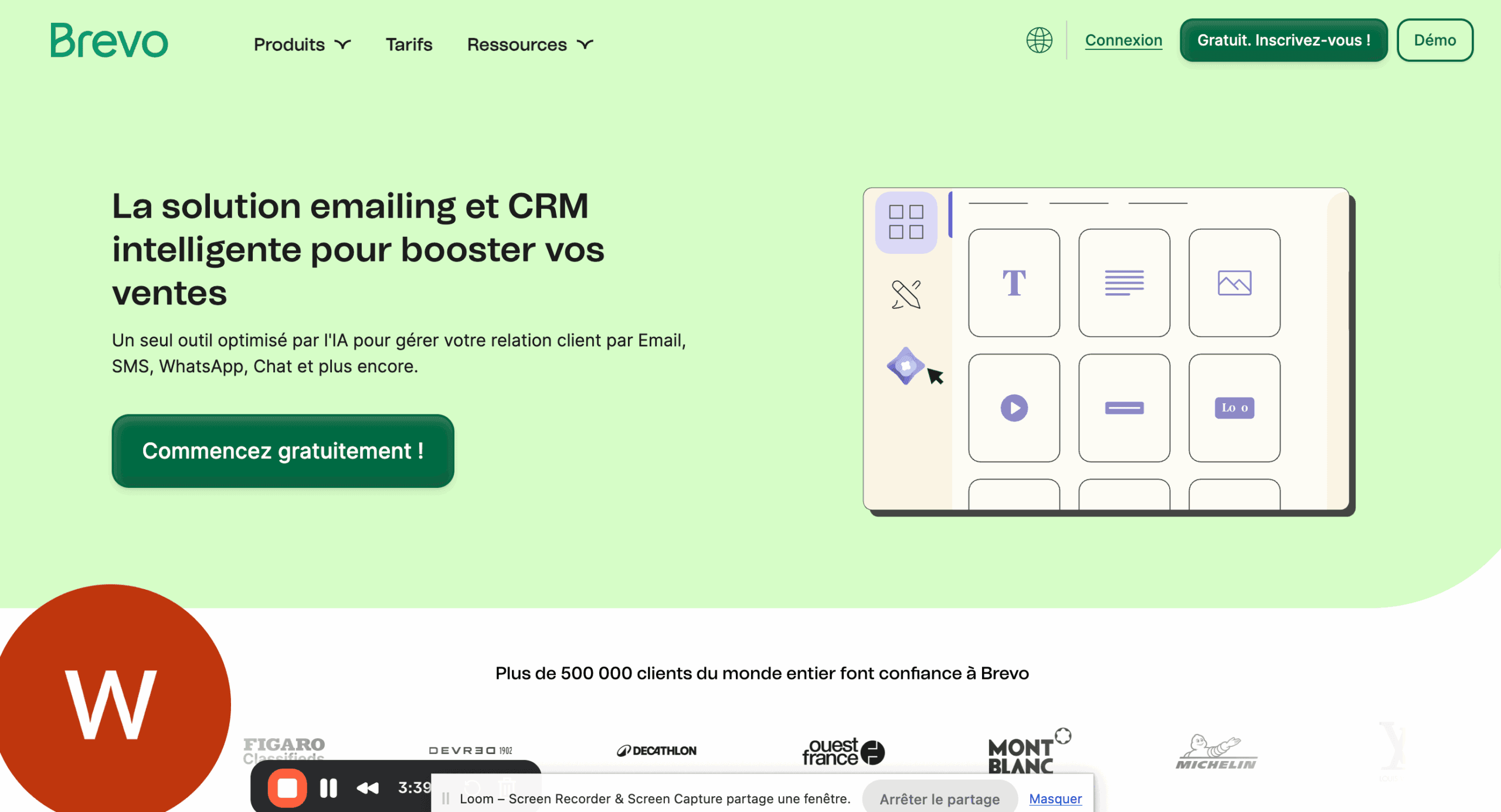 Interface du logiciel Brevo