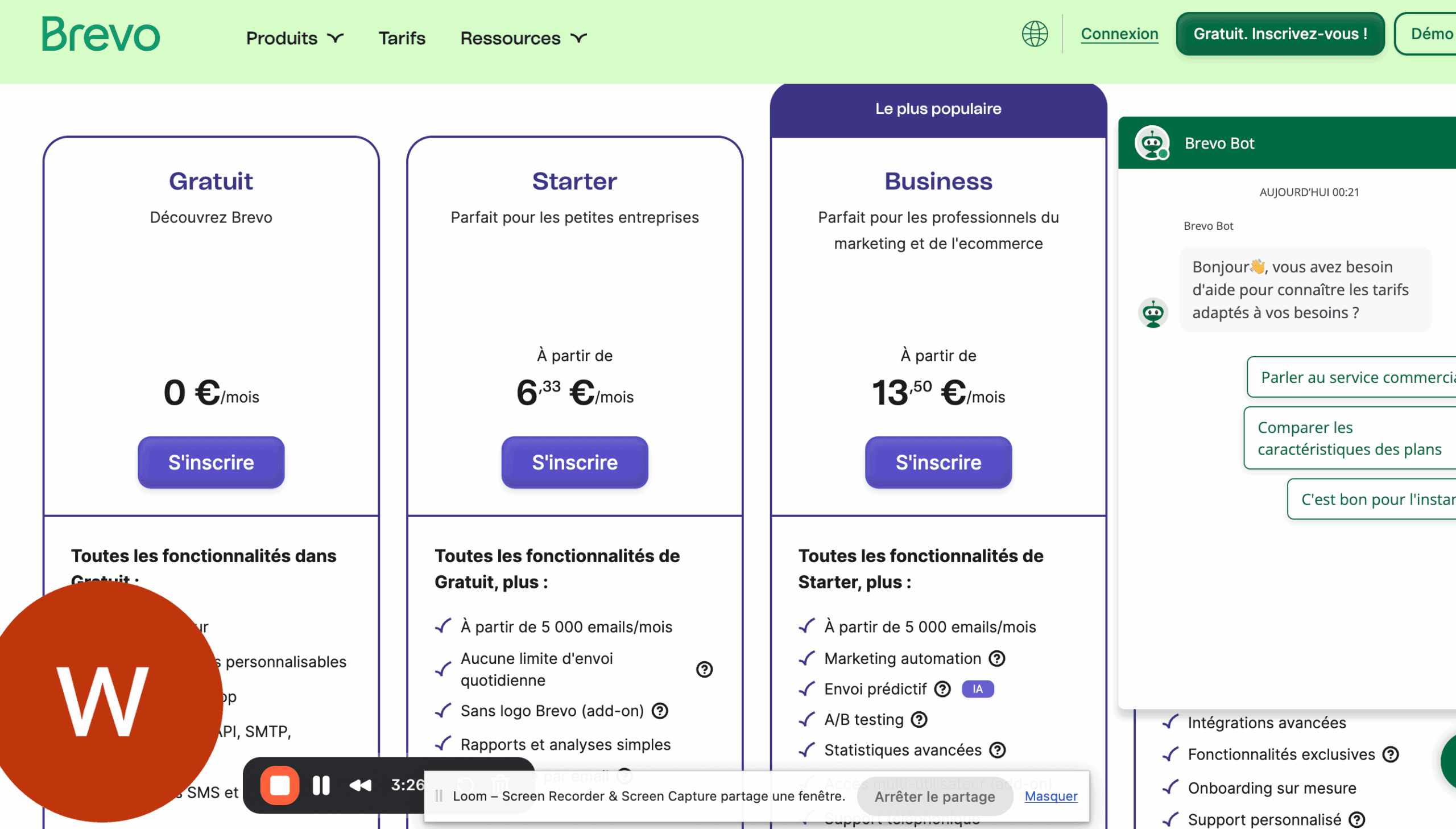 Les tarifs du logiciel Brevo