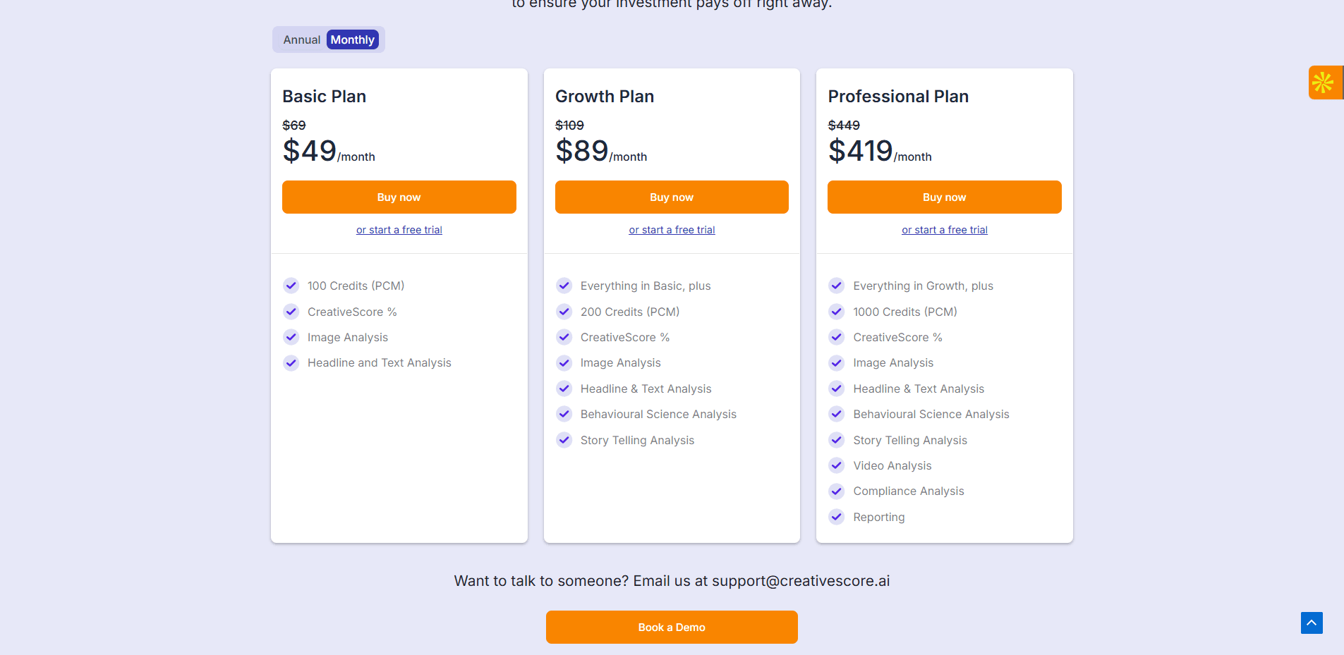 Les tarifs du logiciel CreativeScore AI