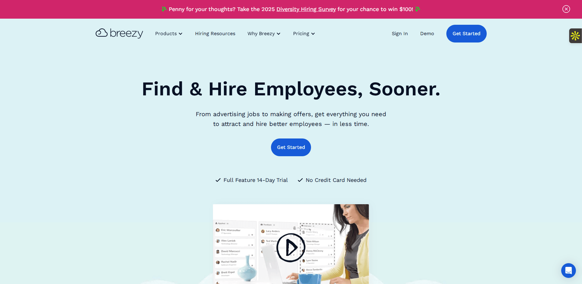 Interface du logiciel Breezy HR