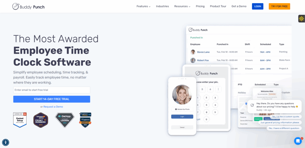 Interface du logiciel Buddy Punch
