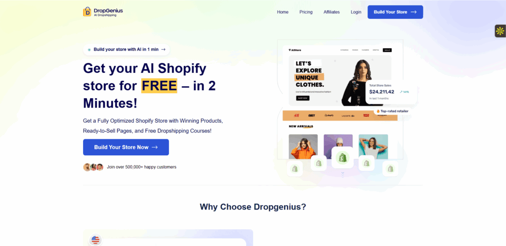 Interface du logiciel DropGenius