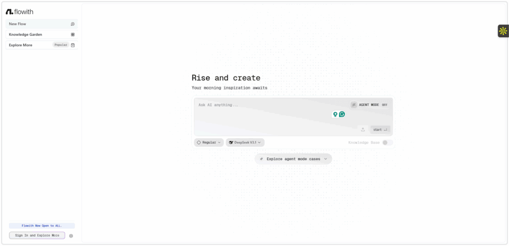 Interface du logiciel Flowith