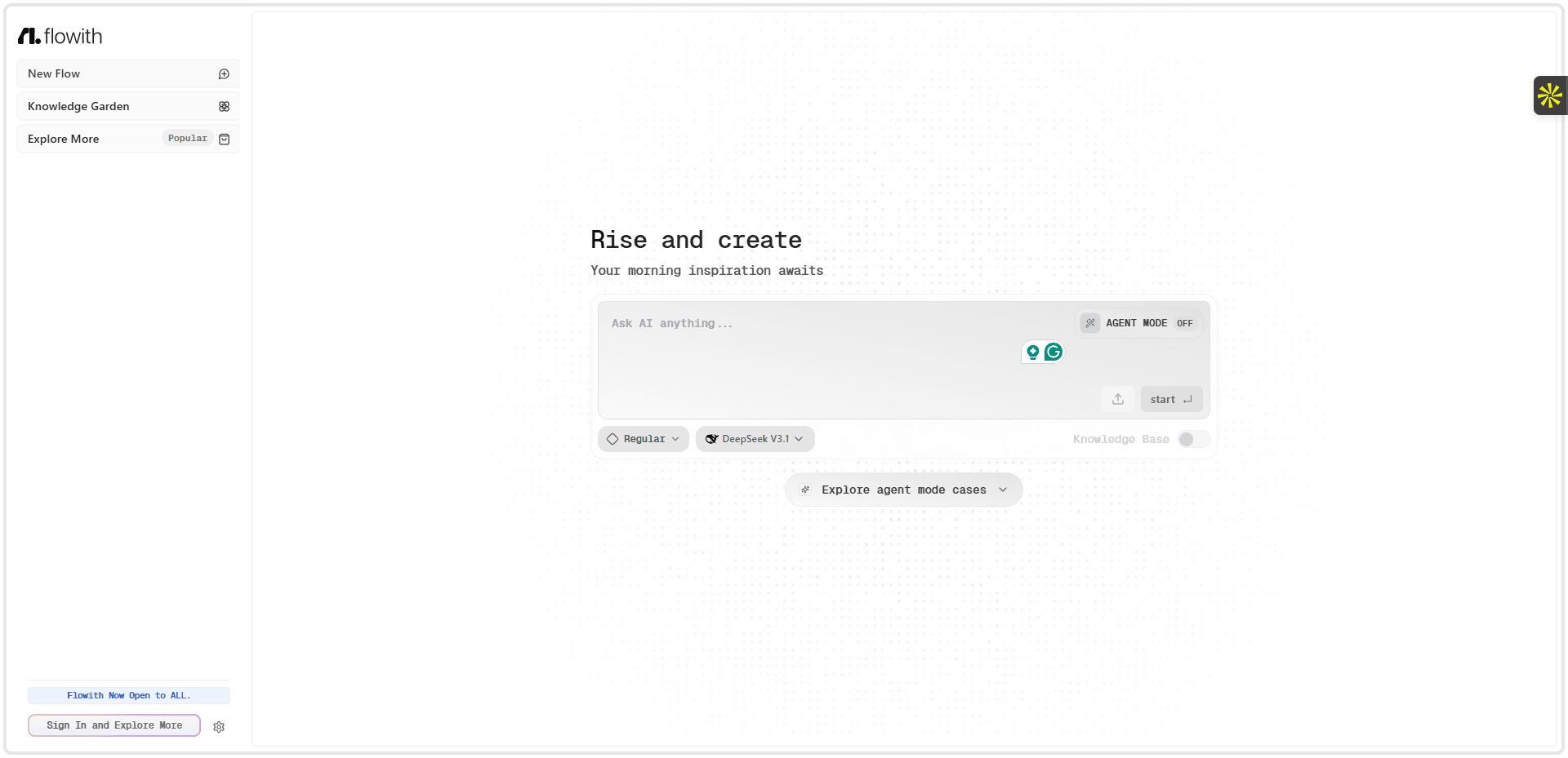 Interface du logiciel Flowith