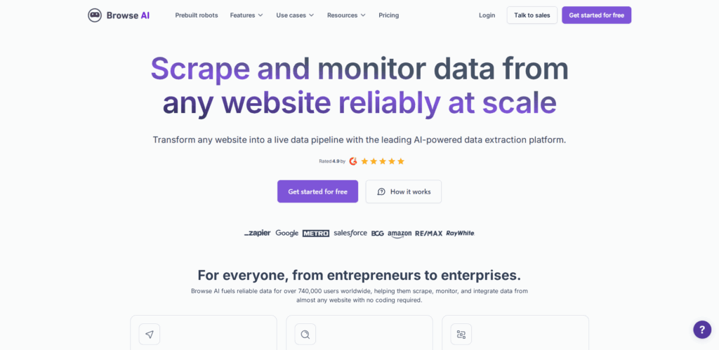 Interface du logiciel Browse AI