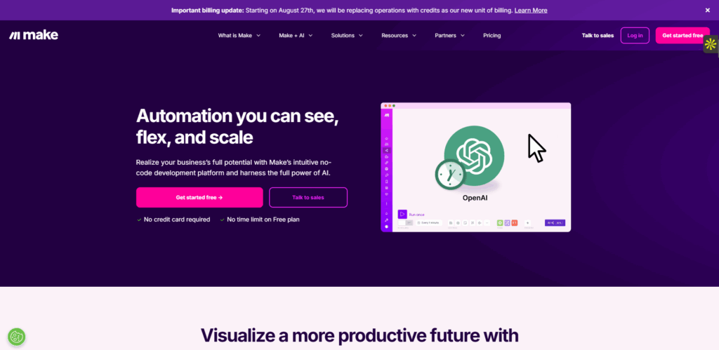 Interface du logiciel Make