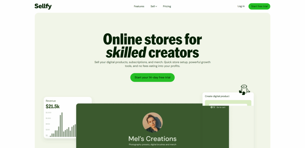 Interface du logiciel Sellfy