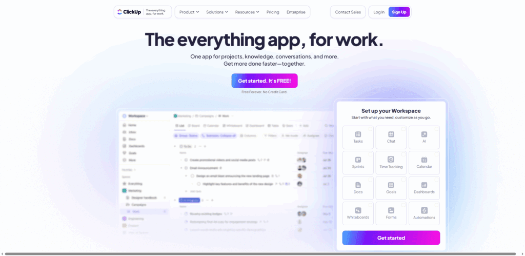 Interface du logiciel ClickUp