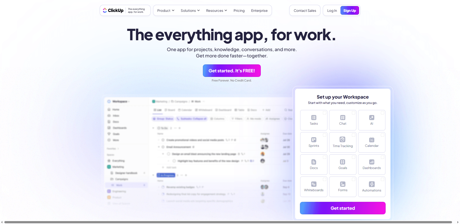 Interface du logiciel ClickUp