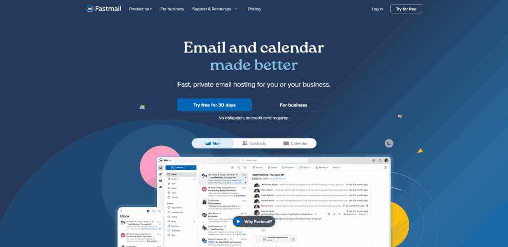 Interface du logiciel Fastmail