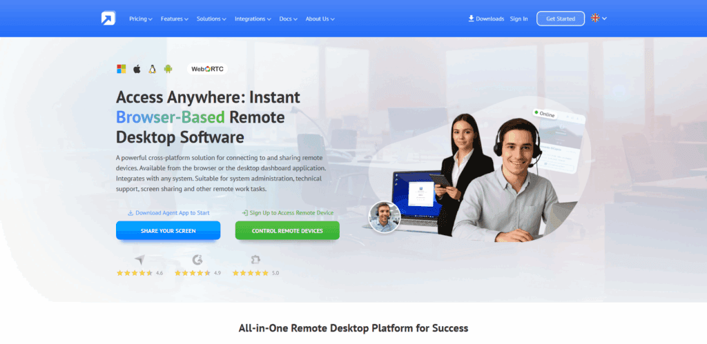 Interface du logiciel GetScreen.me