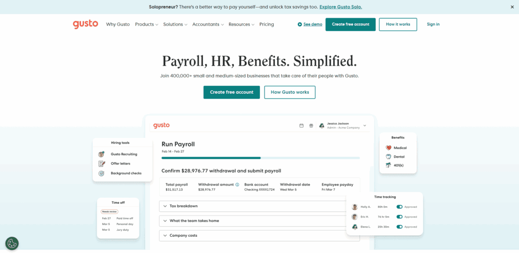 Interface du logiciel Gusto