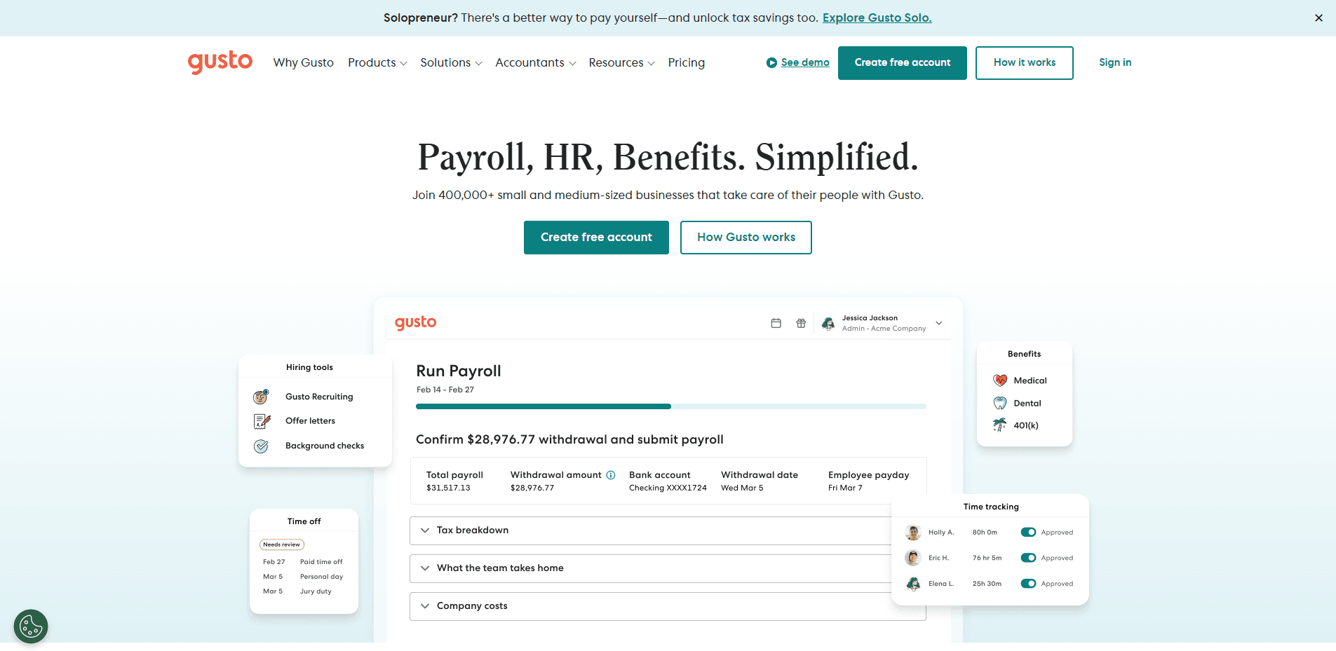 Interface du logiciel Gusto
