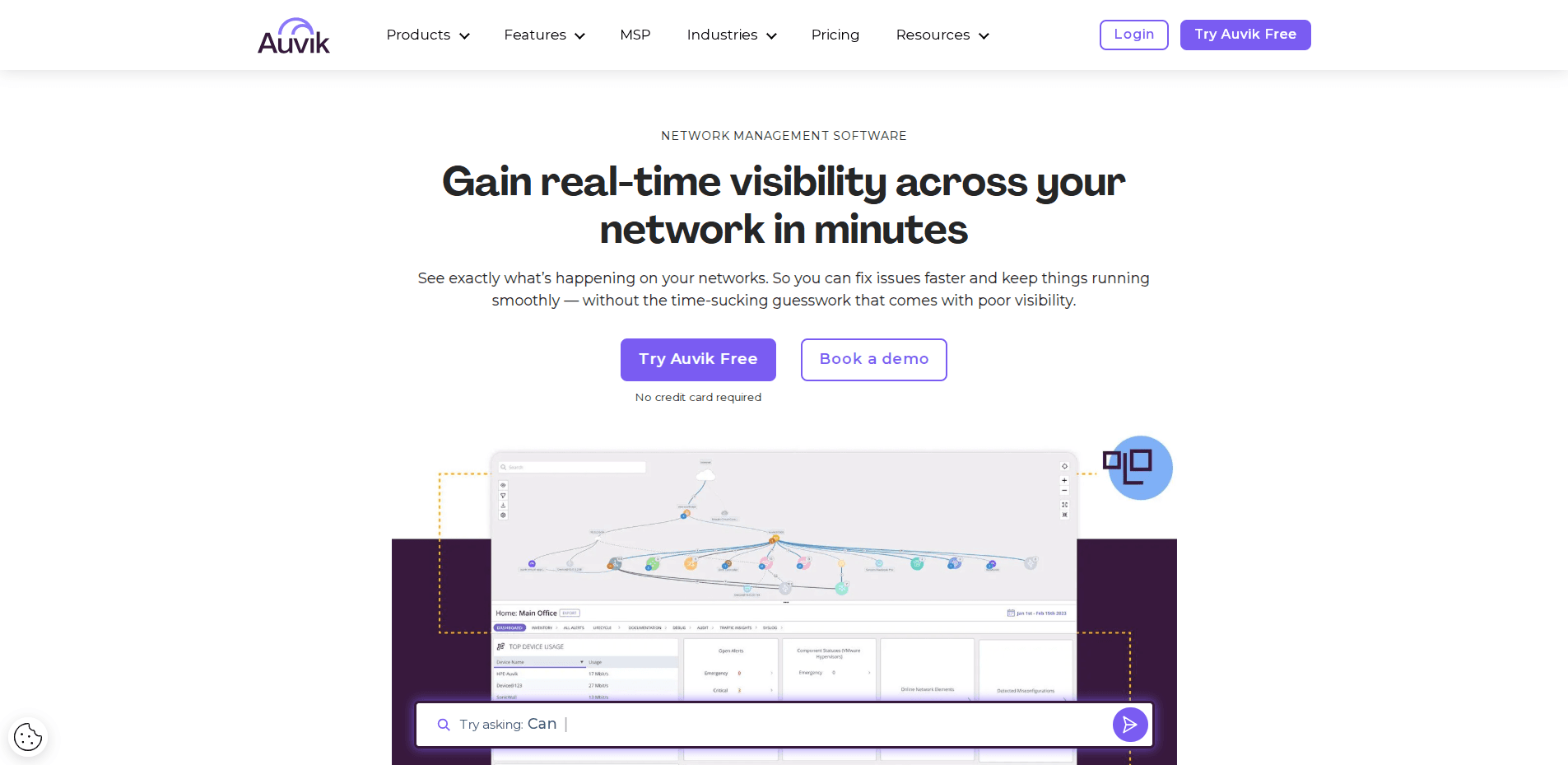Interface du logiciel Auvik