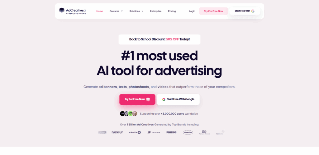 Interface du logiciel AdCreative.ai