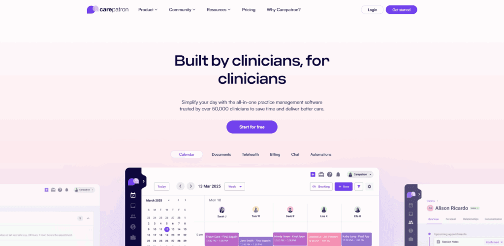 Interface du logiciel Carepatron