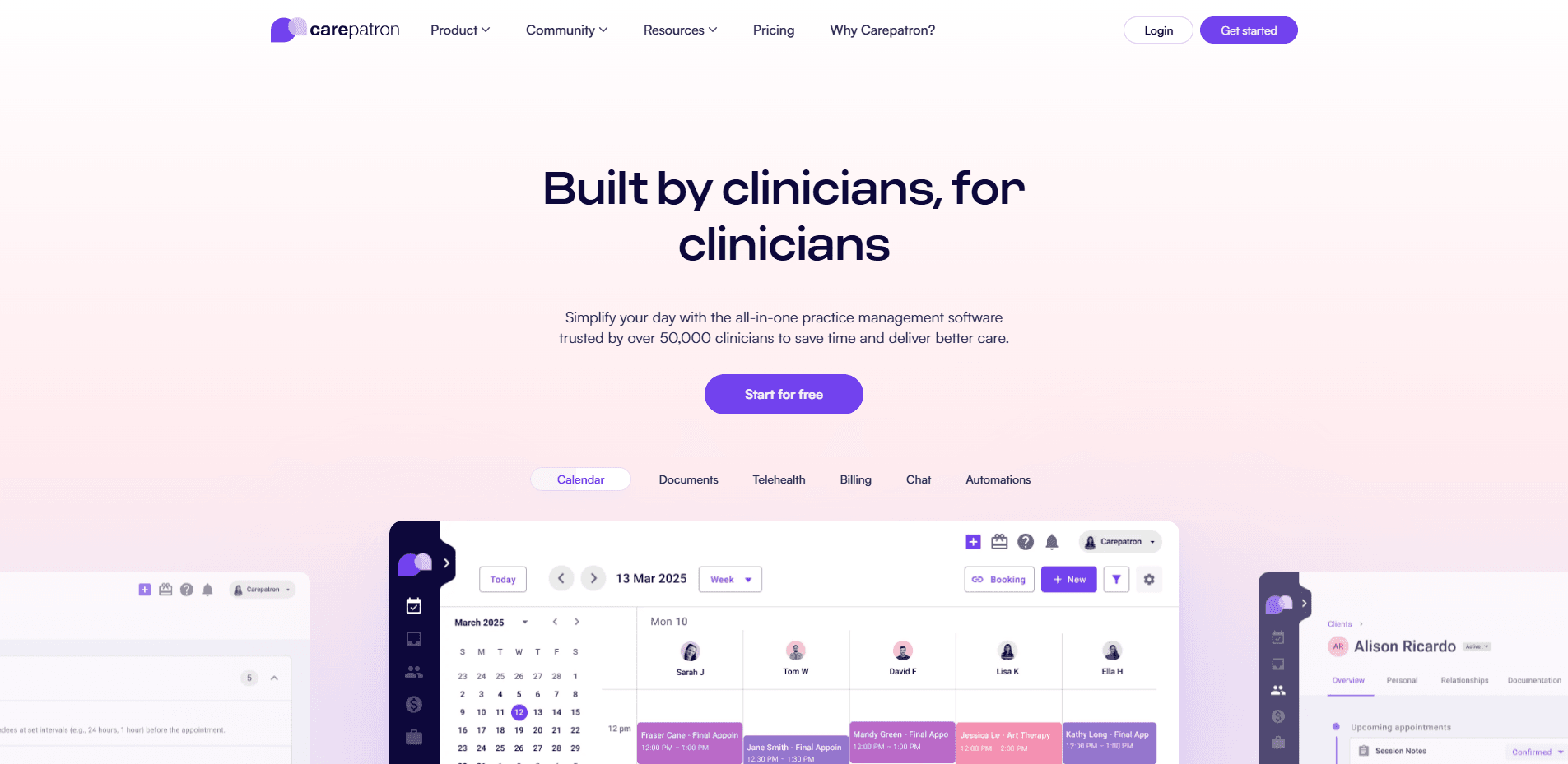 Interface du logiciel Carepatron