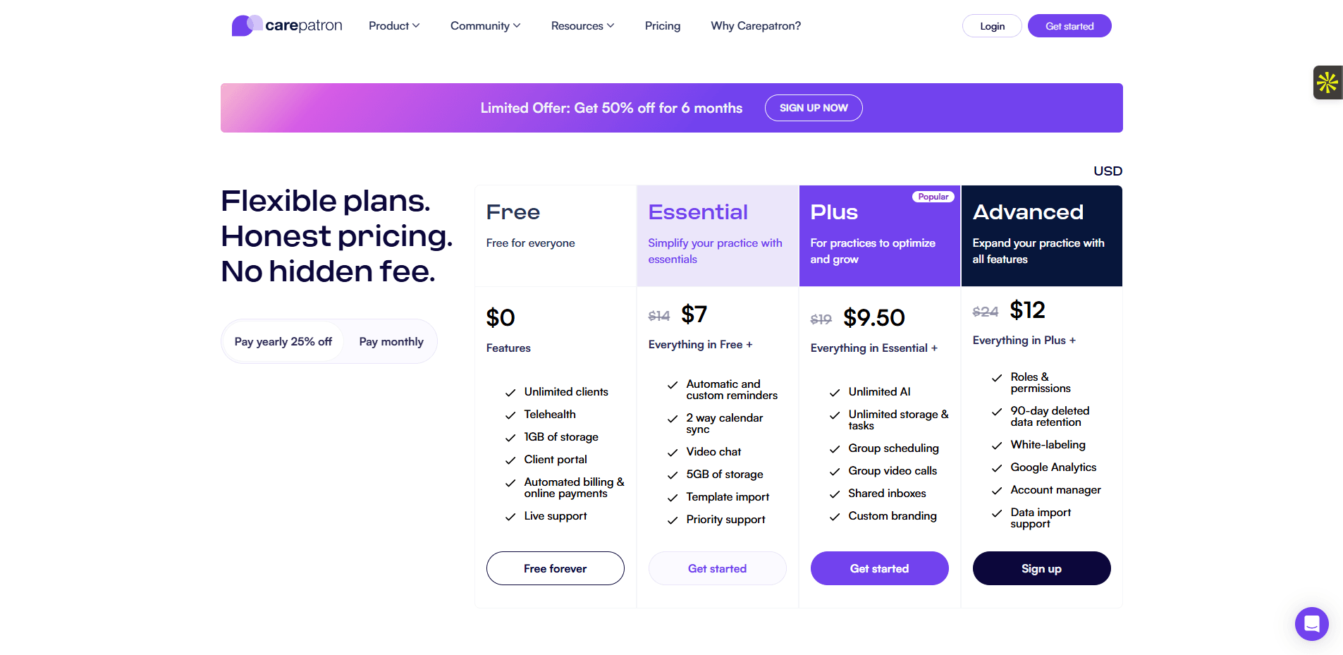 Les tarifs du logiciel Carepatron