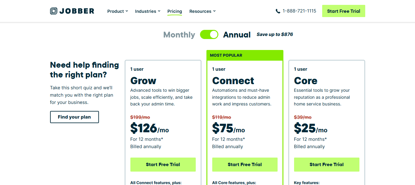 Les tarifs du logiciel Jobber