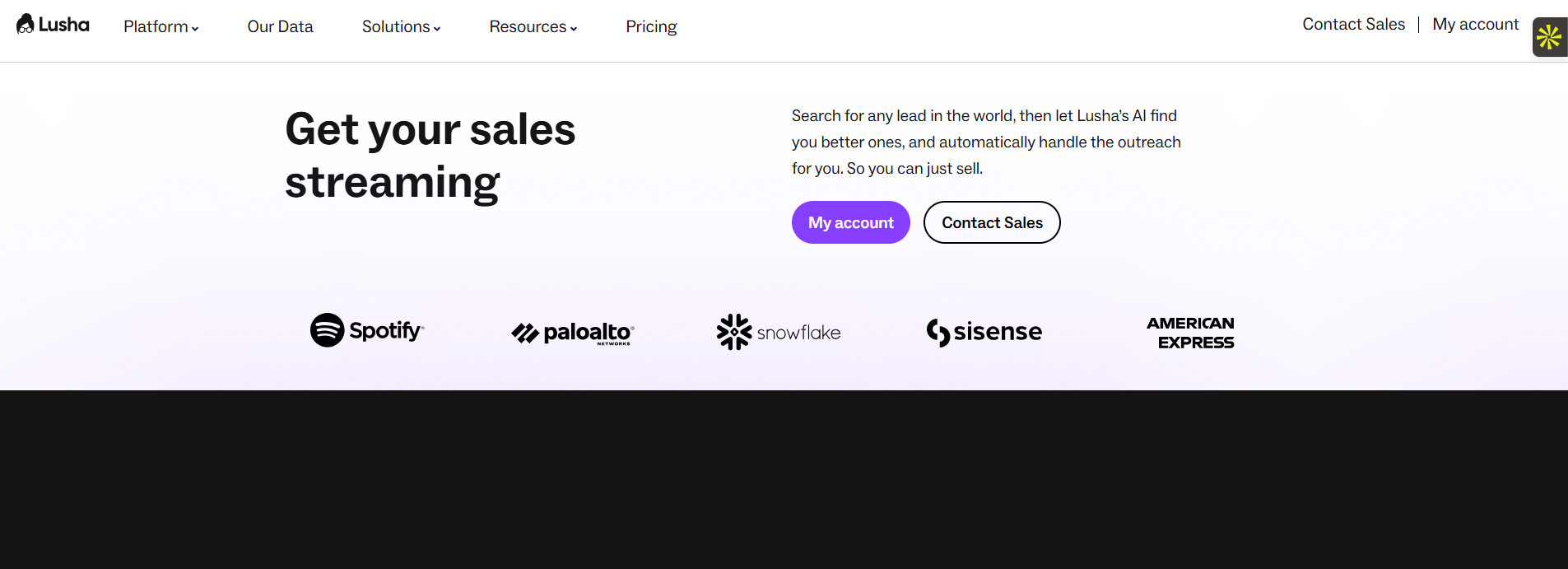 Interface du logiciel Lusha