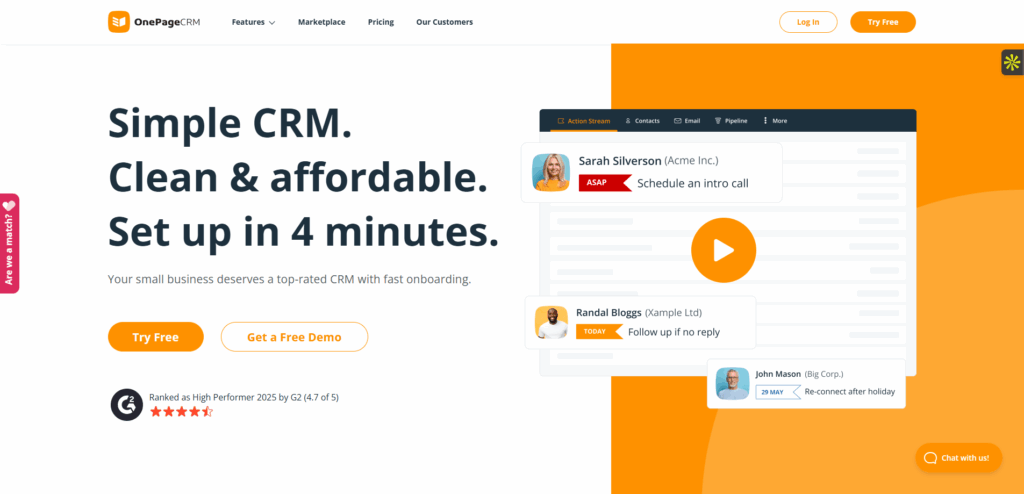 Interface du logiciel OnePageCRM