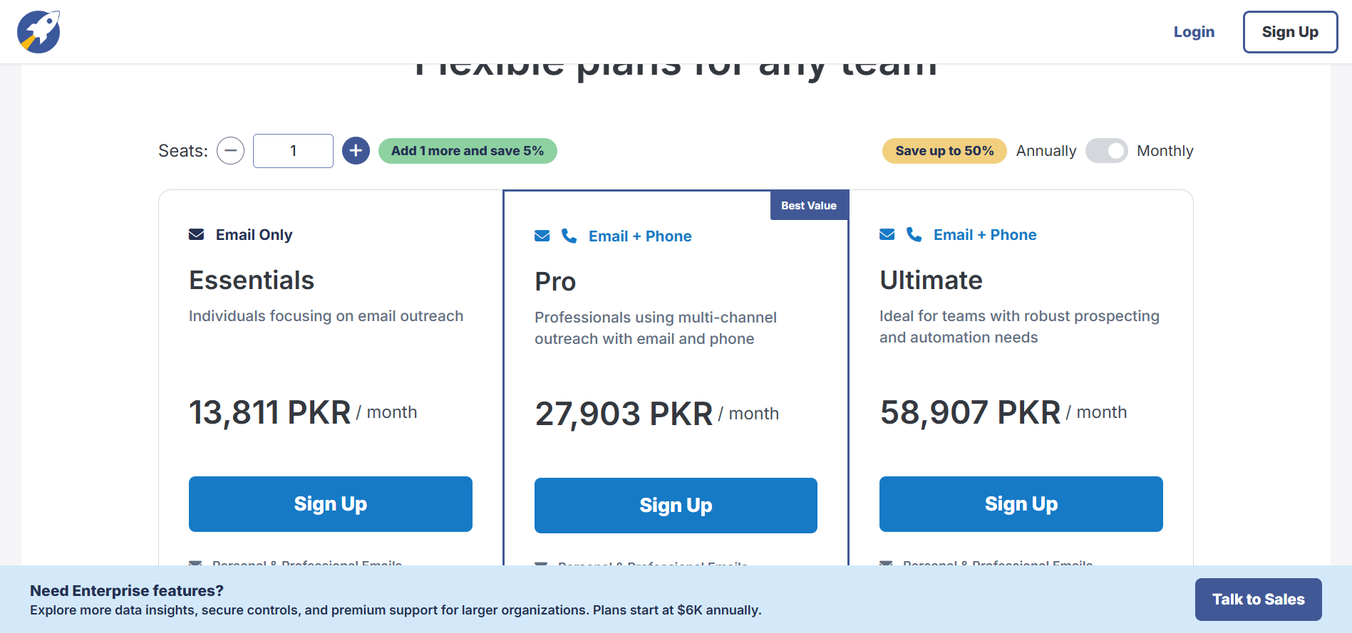 Les tarifs du logiciel RocketReach