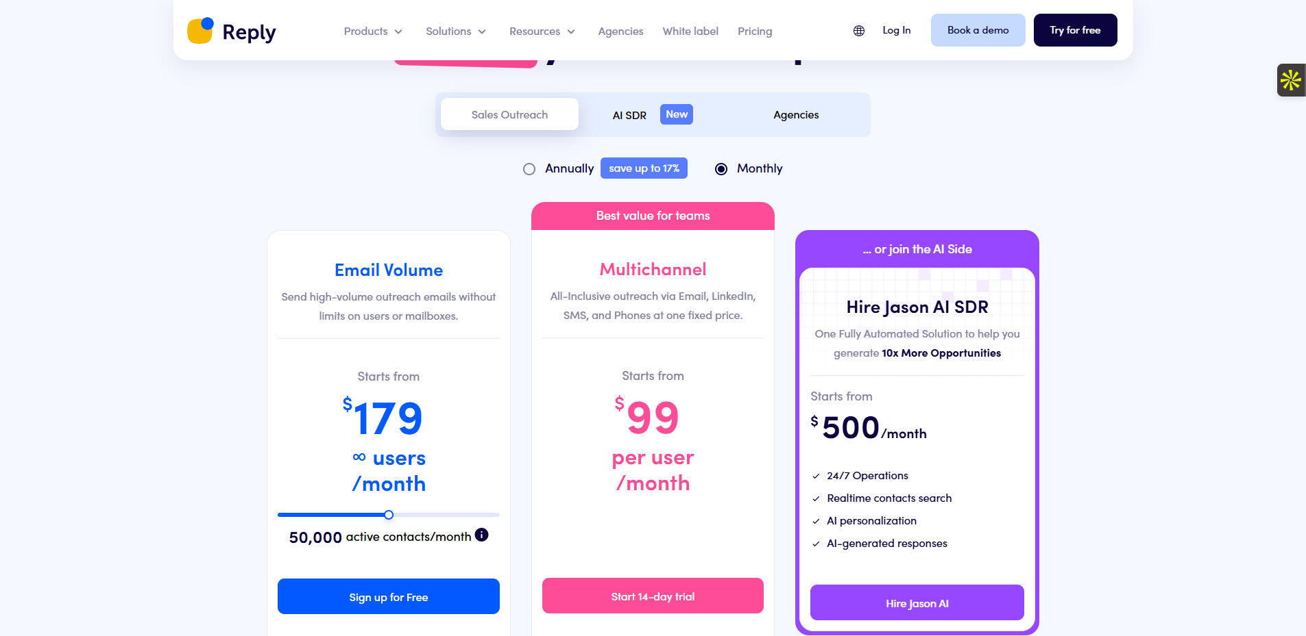 Les tarifs du logiciel Reply