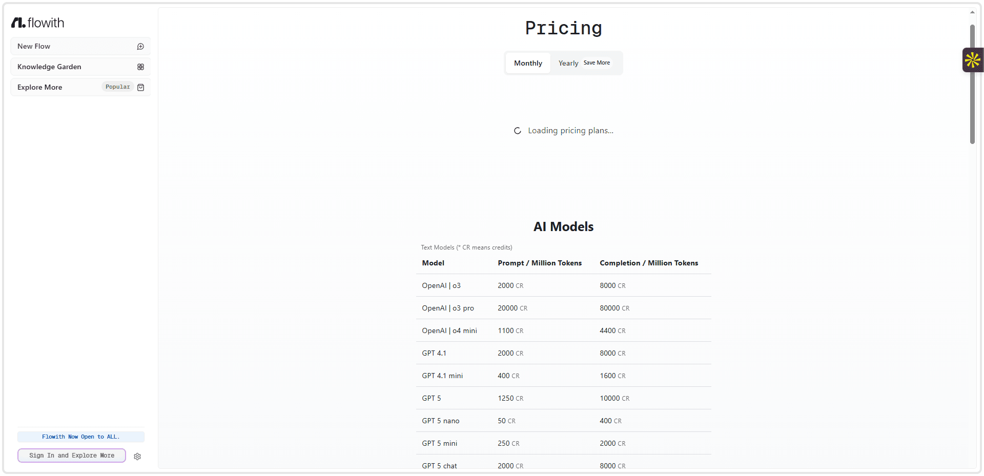 Les tarifs du logiciel Flowith