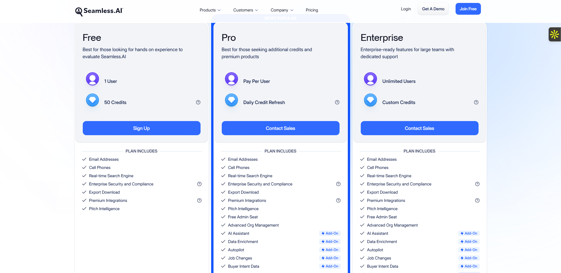 Les tarifs du logiciel Seamless.ai