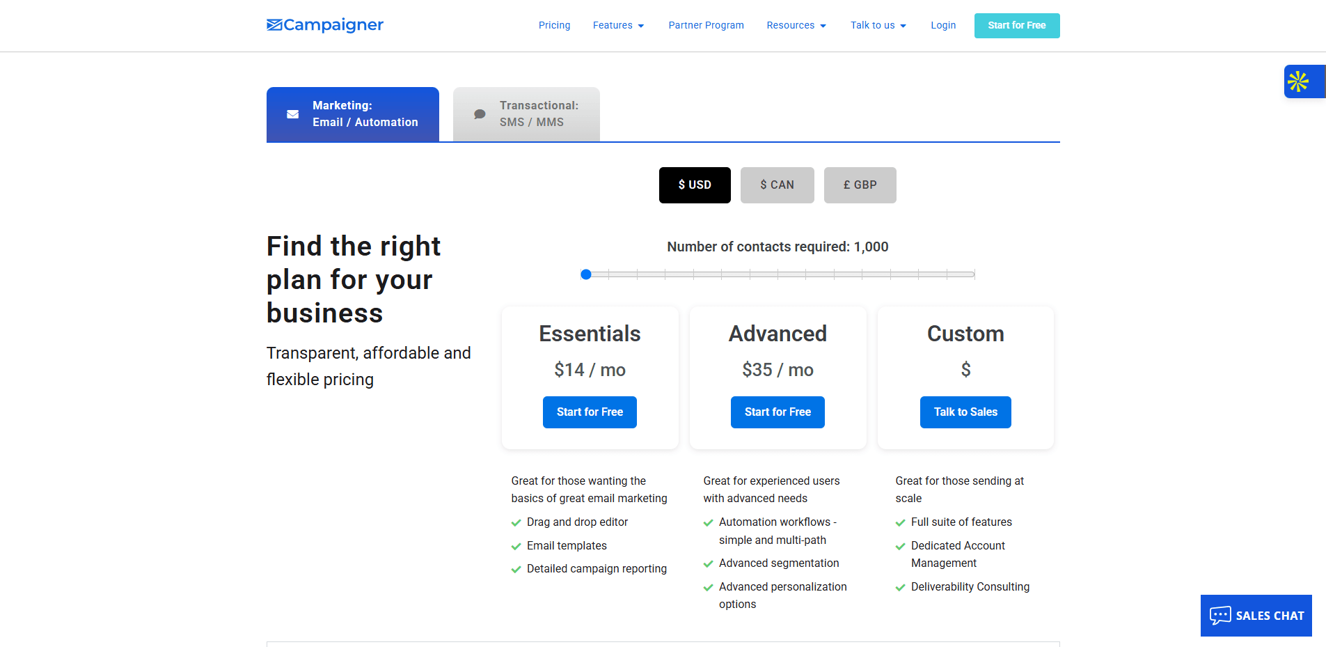 Les tarifs du logiciel Campaigner