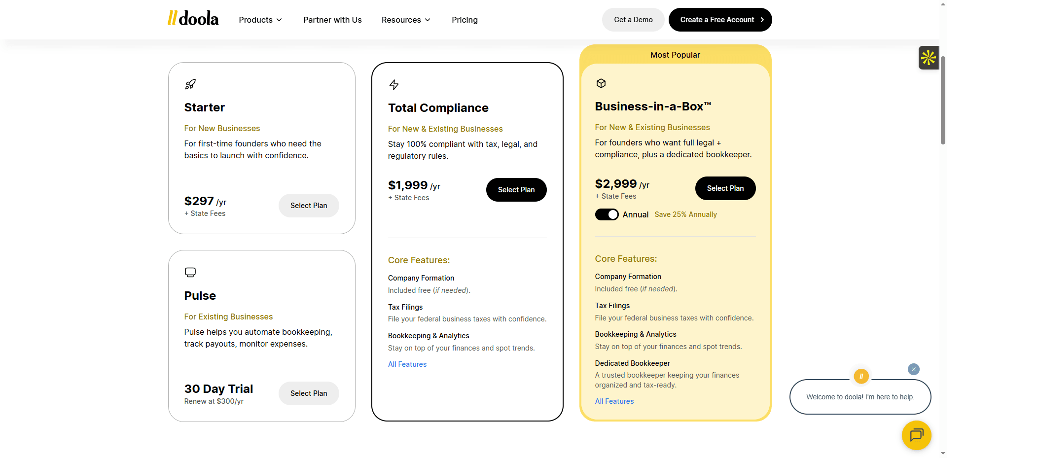 Les tarifs du logiciel Doola