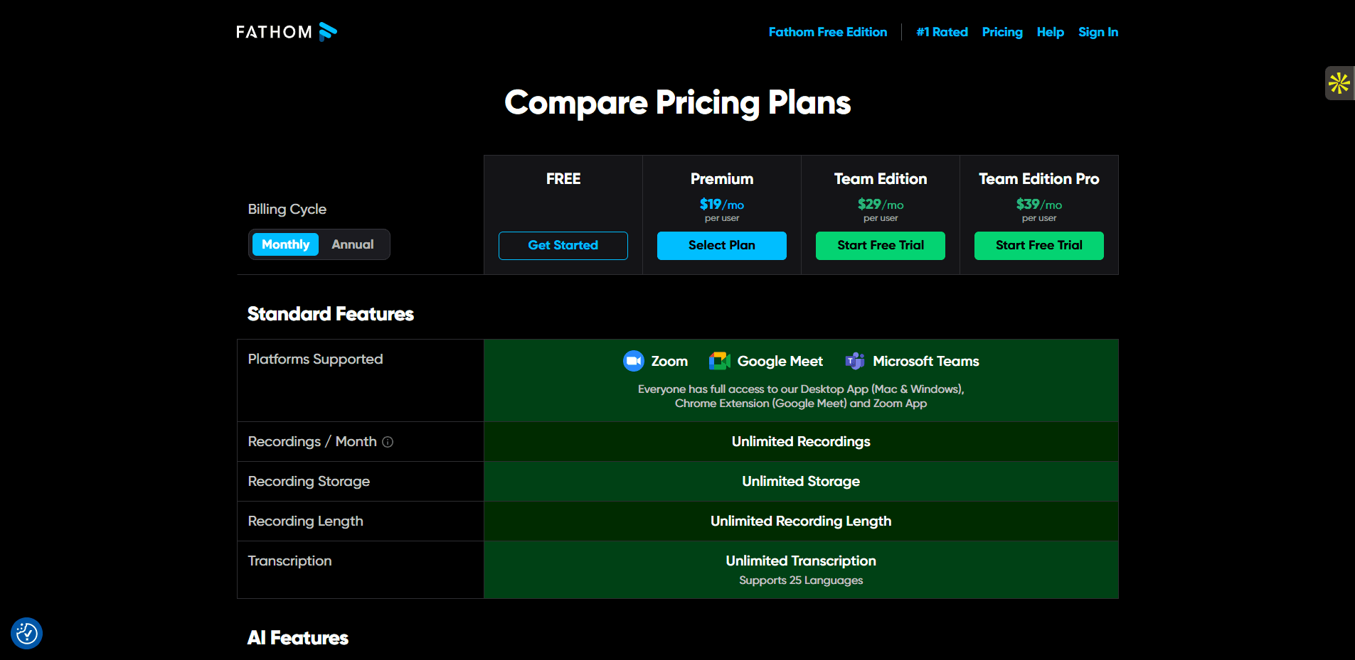 Les tarifs du logiciel Fathom
