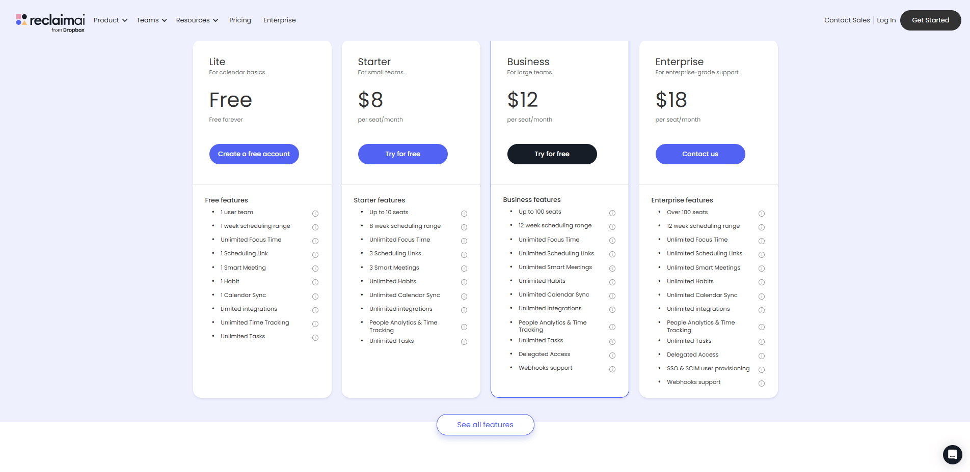 Les tarifs du logiciel Reclaim