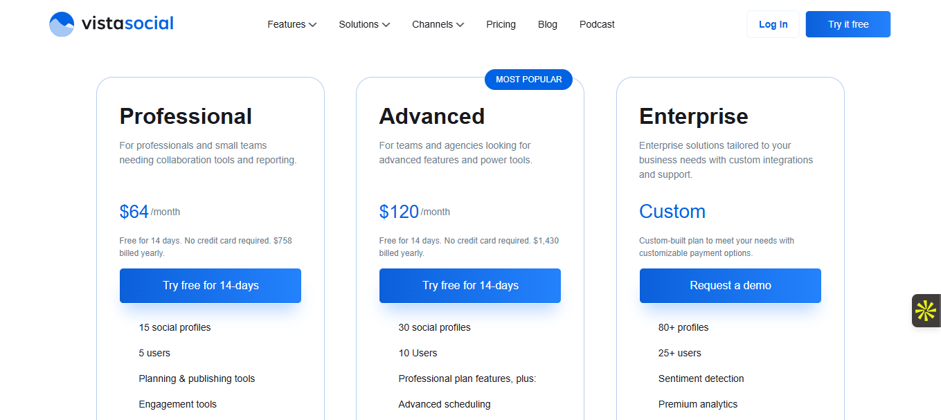 Les tarifs du logiciel Vista Social