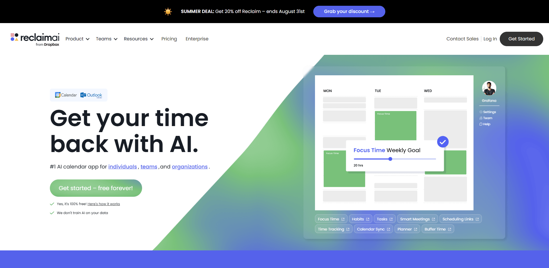 Interface du logiciel Reclaim
