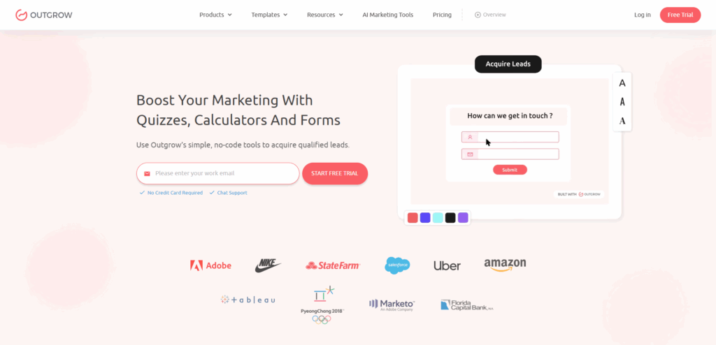 Interface du logiciel Outgrow