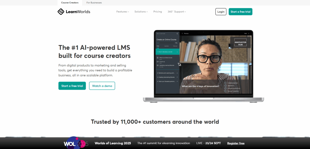 Interface du logiciel LearnWorlds