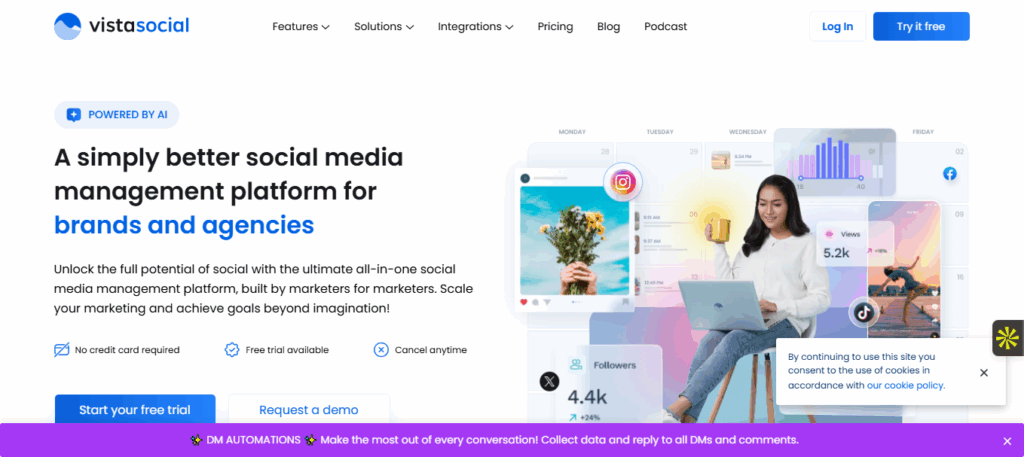 Interface du logiciel Vista Social