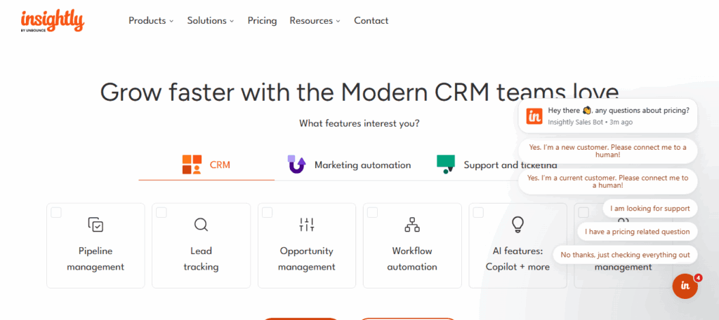 Interface du logiciel Insightly