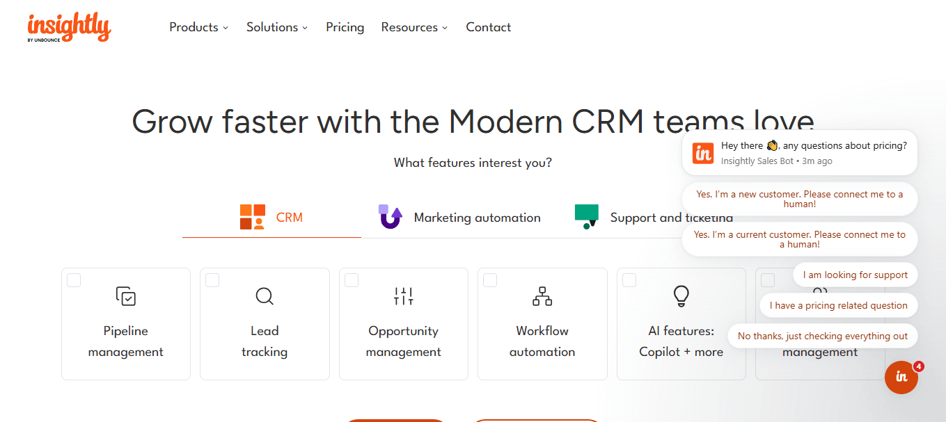 Interface du logiciel Insightly
