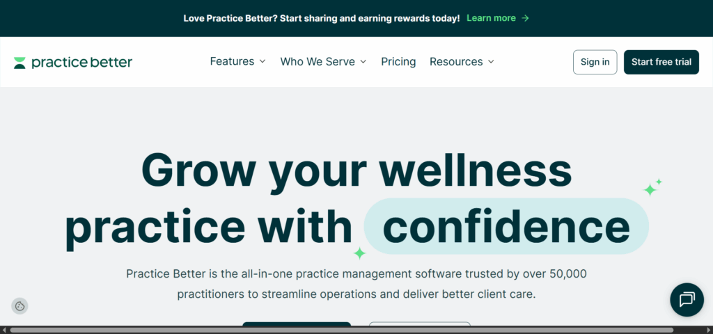 Interface du logiciel Practice Better