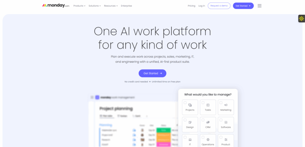 Interface du logiciel monday.com
