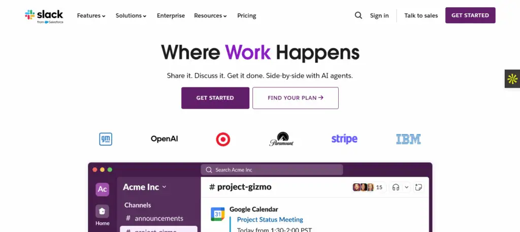 Interface du logiciel Slack
