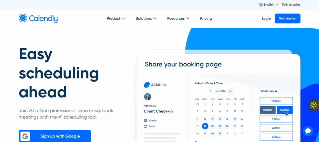Interface du logiciel Calendly