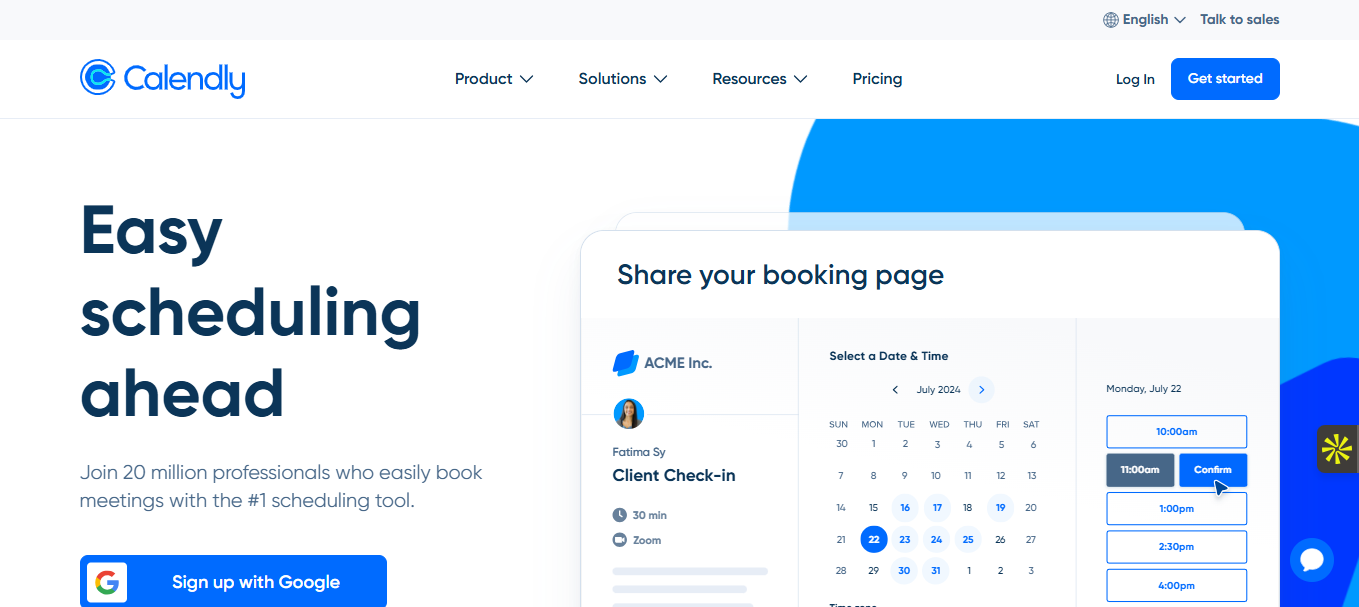 Interface du logiciel Calendly