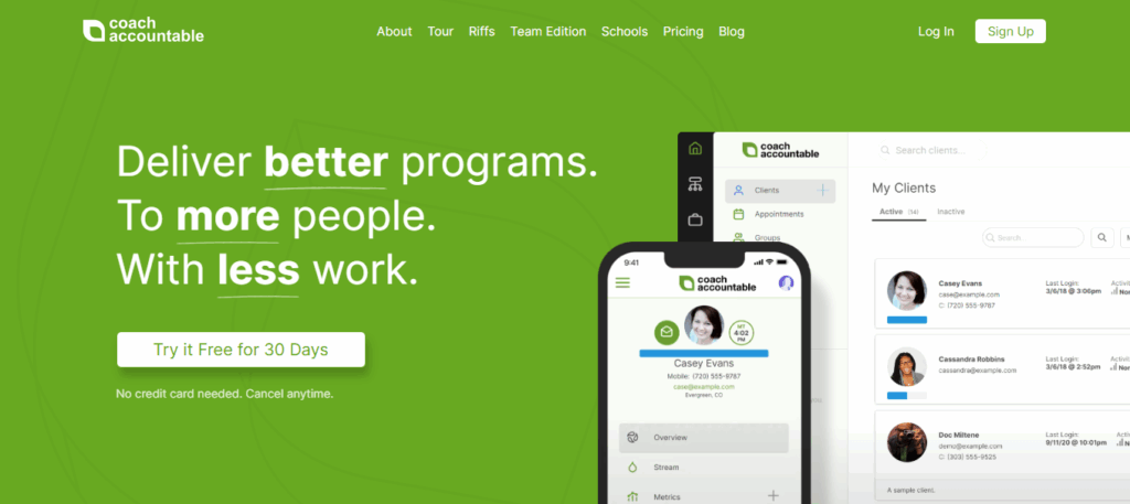 Interface du logiciel CoachAccountable